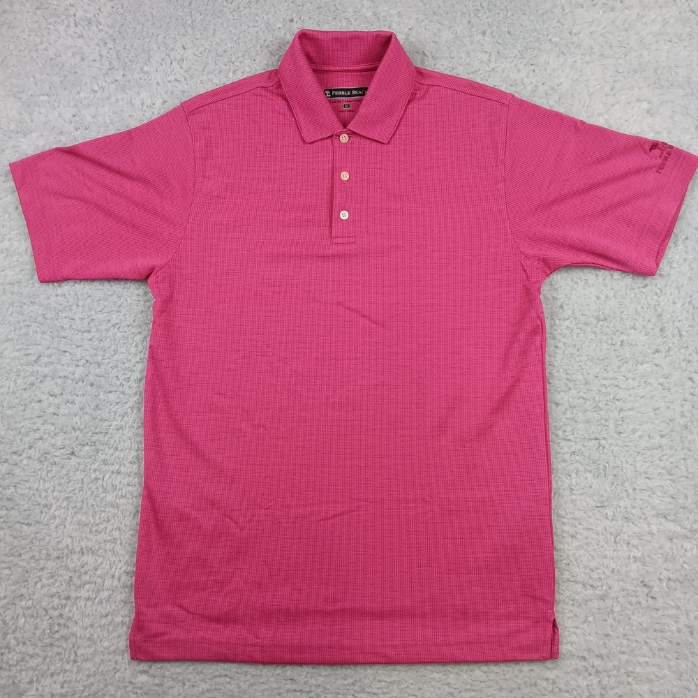 Pebble Beach Polo‎ Shirt Men Medium Pink Dry-Luxe Performance Short Sleeve Golf